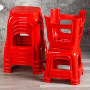 小板凳家用大红色加厚抗摔四方椅成人餐厅塑料高凳子可叠放换鞋凳