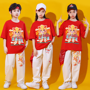 中国风儿童街舞演出服六一夏季学生运动会，啦啦队团体操宽松潮班服