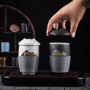 车载茶具过滤简约陶瓷泡茶杯便携日式复古创意大容量旅行带盖粗陶