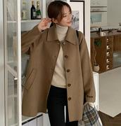 韩国特大码女装胖mm冬装时尚气质纯色通勤经典羊毛呢外套1113