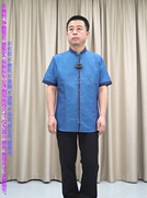 51.3亚麻48.3棉短袖衬衫男 威可夏季半袖衬衣 蓝色金属扣 修身版