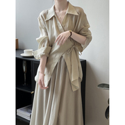 中国风新中式套装裙女夏高级(夏高级)感法式欧货港风衬衫半身裙时尚两件套