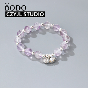 s925纯银紫水晶手串圆珠女士贝壳，珍珠手链手工，diy时尚潮流手饰品