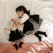 ins2024春夏韩国婴儿格子吊带连衣裙套装宝宝连体哈衣爬服姐妹装