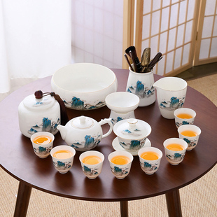 羊脂玉白瓷功夫茶具套装茶杯，家用高颜值客厅中式盖碗茶碗陶瓷泡茶