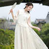 新中式改良汉服白杏色套装女2024夏季网纱衬衫半身裙小个子两件套