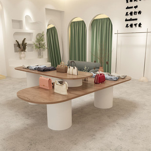 北欧女服装店展示桌展示架，高低流水台中岛展示台，长条实木桌办公桌