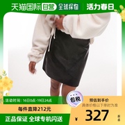 香港直邮潮奢topshop女士皮革，效果斜纹缝线，迷你半身裙(黑色)