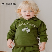 Milkbarn儿童春秋保暖翻领上衣套头连帽卫衣/宝宝外出气球裤
