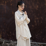佛系女装冬季复古中国风洒脱禅意大码棉麻居士禅服打坐禅修外套女