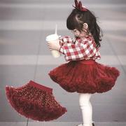 配tutu裙毛衣上装开衫秋冬季搭配酒红色，半身裙上衣凸凸套装女孩