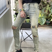 夏季新款设计款牛仔裤男破洞夏季新款时尚刮烂修身小脚乞丐裤子