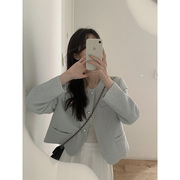 韩国24年圆领单排扣流行时尚通勤百搭短外套女秋季小香风上衣