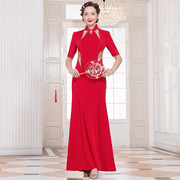 多丽琦2021年复古改良旗袍，婚礼新娘敬酒服红色，礼服长款连衣裙