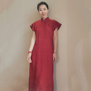 红荷枣红色夏季旗袍连衣裙新中式文艺中长款婚服高考伴娘
