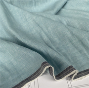 日本进口浅蓝色斜纹，细腻温润亲肤棉麻面料，设计师裤子套装布料