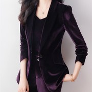紫色金丝绒高端职业，西装外套女秋冬季2023年气质修身西服套装