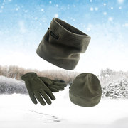 冬季防寒帽秋冬天抓绒包头帽(包头帽)男士，休闲防风保暖帽子围脖手套三件套