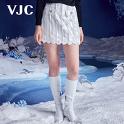 VJC/威杰思秋季女装白色丝绒短裙趣味波浪边气质短裙