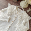 女童白色法式蕾丝花边衬衫纯棉，洋气小孩衬衣2024春装宝宝上衣