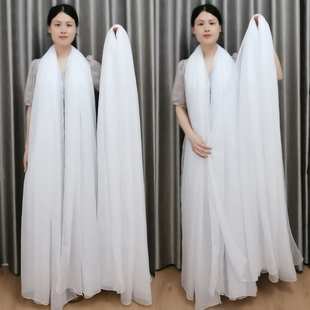 3米白色丝巾女秋冬季时尚长款围巾纯色雪纺，纱巾百搭薄款披肩两用