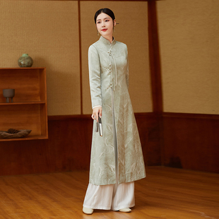 新中式国风秋季女装套装禅意，盘扣上衣改良禅服汉服，连衣裙茶服