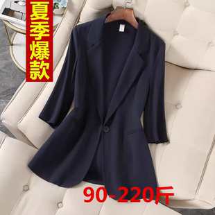 XZ106-薄款西装韩版优雅通勤显瘦藏青色七分袖西服衫外套女