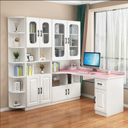 转角书桌和书柜组合家用儿童，学生实木卧室，写字台带书架电脑桌一体