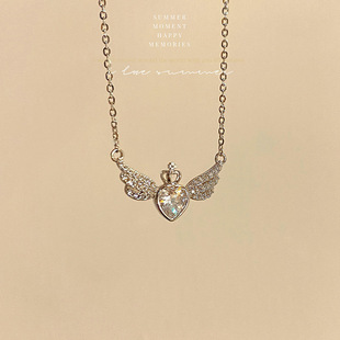 925纯银爱心项链女夏轻奢小众设计感天使之翼心形锁骨链劲链