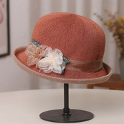 韩国欧根花朵时尚，优雅礼帽女士春夏，卷边盆帽日系百搭可折叠遮阳帽