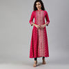 印度传统女装棉印花长款上衣喇叭形，下摆和前开衩玫红色民族风3007