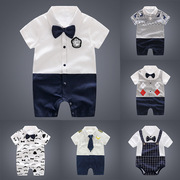 婴儿夏装连体衣男孩100百天宝宝衣服，拍照创意薄款帅气3绅士英伦风