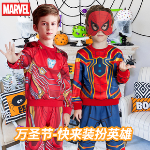 正版蜘蛛侠衣服男童发光加绒卫衣，套装钢铁侠儿童万圣节迪士尼服装
