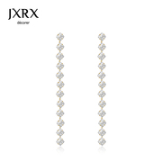 JXRX轻奢小方块锆石耳线女2024年潮耳环气质高级大气长款耳饰
