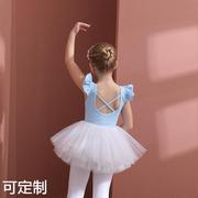 儿童舞蹈服蓝色夏季无袖分体，套装棉开档女练功服芭蕾舞裙中国舞