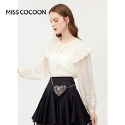 misscocoon法式重工绣花衬衫，女24春装娃娃领衬衣