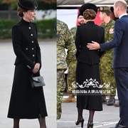 高级私人定制凯特王妃同款军装，风黑色立领，羊绒大衣外套女修身显瘦