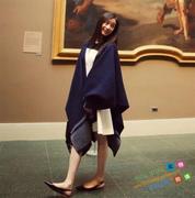 韩国设计感小众披肩围巾两用加厚双面灰蓝条纹保暖斗篷外套披风女