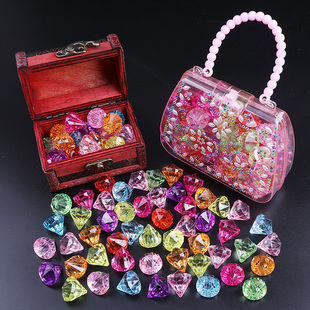 儿童宝石玩具女孩钻石，水晶塑料亚克力爱心宝藏男孩，女童七彩宝箱盒