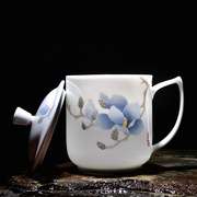 千红窑陶瓷茶杯带盖情侣对杯办公室泡茶杯子家用大容量水杯彩韵杯