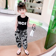 女童夏季洋气休闲套装儿童韩版无袖童装女中大童运动两件套装