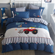 儿童全棉床单四件套小男孩纯棉，卡通被套1.2米1.5床笠式三件套蓝色