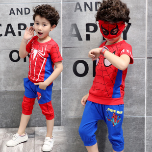 男童超人童装夏装儿童卡通薄款两件套夏中小童夏季纯棉蜘蛛侠套装