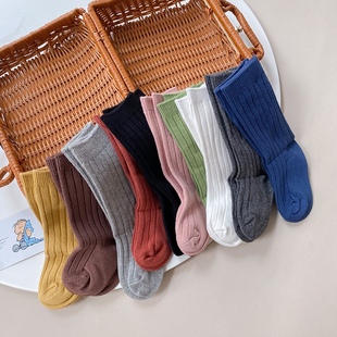 韩国ins女宝宝袜子婴儿袜，秋冬糖果色坑条彩色，韩版洋气长筒袜百搭