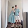 小众设计感情侣装夏季2024韩版短袖衬衫男女，连衣裙法式一裙一衣潮