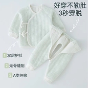 新生婴儿衣服秋冬季0一3个月纯棉，初生11月份保暖开档分体和尚套装