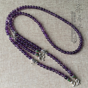 天然紫水晶项链s925纯银泰银配件，泰国佛牌双层毛衣挂链可定制其他