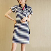 纯棉 polo领裙子女夏设计感小众气质法式休闲减龄条纹连衣裙