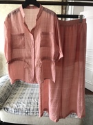 欧洲站女装粉色，洋气宽松时尚苎麻，套装夏季气质棉麻两件套
