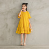2021夏季童装儿童时髦公主裙女童黄色连衣裙纯色可爱袖公主裙